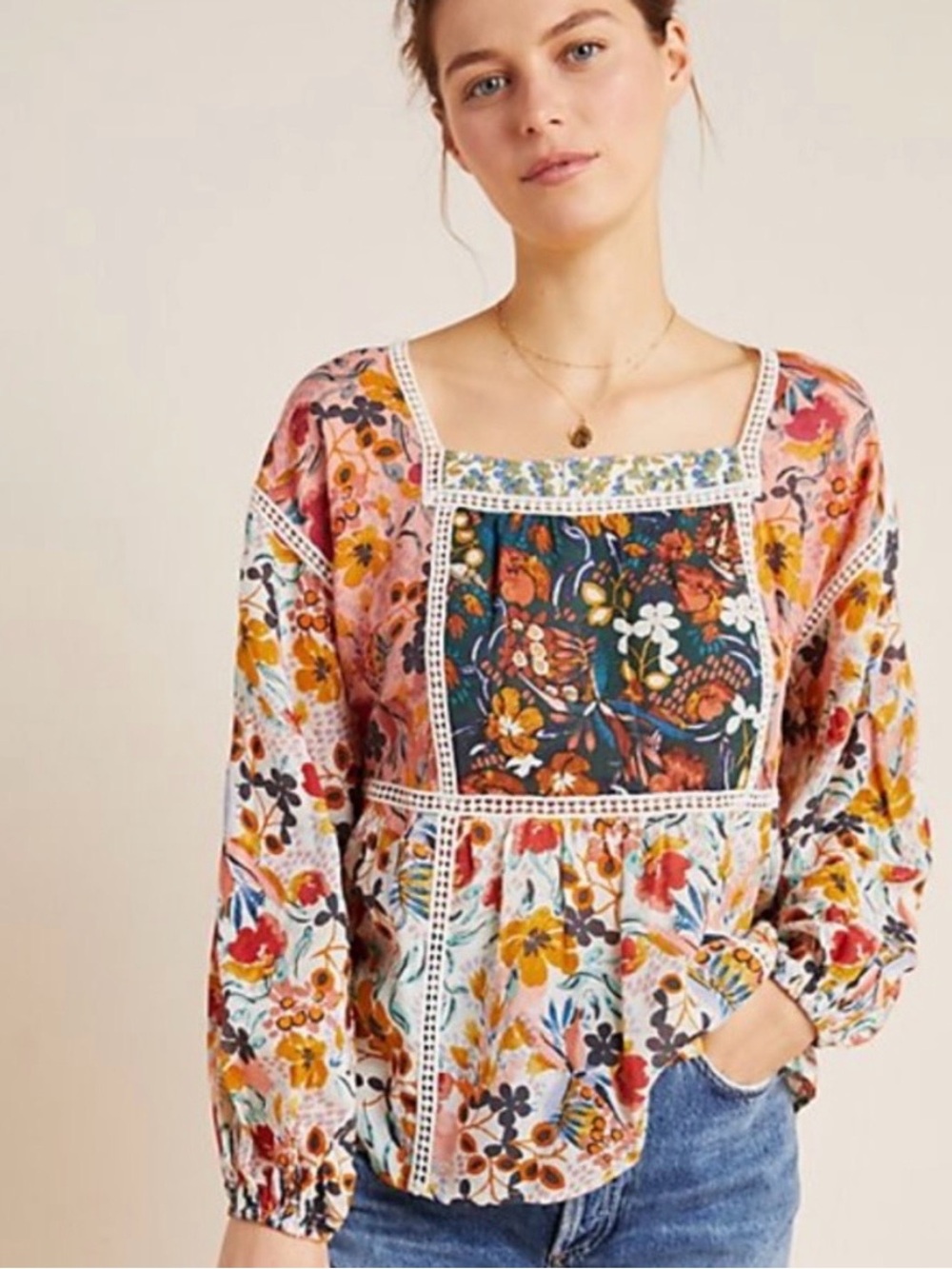 Maeve Anthropologie Nikki Floral Peasant Blouse Top, S